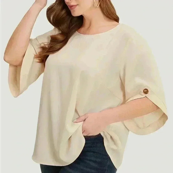 NWT!Stone button detail flounce sleeve blouse size 12 or large - Picture 4 of 8